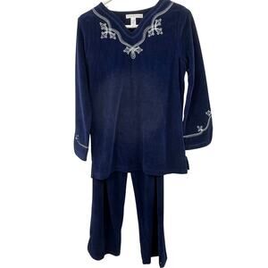 Carole Hochman 2 pc Velour Pajama Set Crop Pants Dark Blue Womens XS